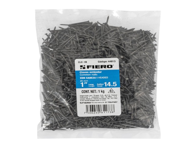 BOLSA CON 1 KG DE CLAVO ESTÁNDAR 1″ CON CABEZA, FIERO  44813