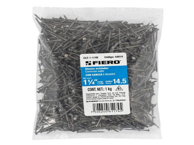 BOLSA CON 1 KG DE CLAVO ESTÁNDAR 1-1/4″ CON CABEZA, FIERO  44814