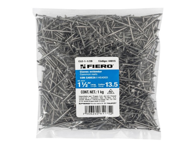 BOLSA CON 1 KG DE CLAVO ESTÁNDAR 1-1/2″ CON CABEZA, FIERO  44815