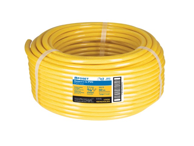MANGUERA PARA GAS, PVC AMARILLA, 3/8″X50M, S/CONEXIÓN, FOSET  45015