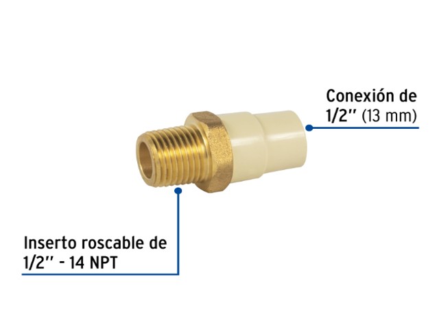 ADAPTADOR MACHO DE CPVC 1/2″ CON INSERTO METÁLICO, FOSET  45104