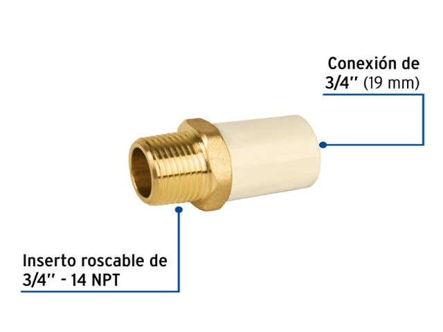 ADAPTADORMACHO DE CPVC 3/4″ CON INSERTO METÁLICO, FOSET   45105