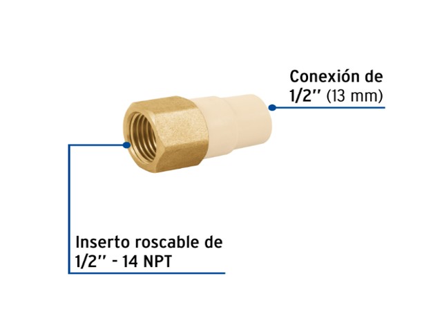 ADAPTADOR HEMBRA DE CPVC 1/2″ CON INSERTO METÁLICO, FOSET  45107