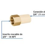ADAPTADOR HEMBRA DE CPVC 3/4" CON INSERTO METÁLICO, FOSET  45108