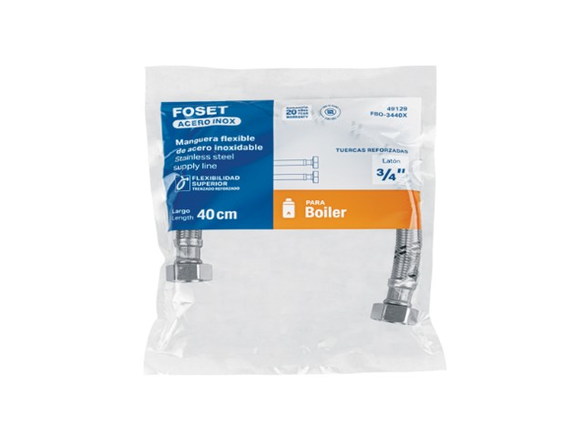 MANGUERA PARA BOILER, ACERO INOX, 3/4″X3/4″, 40 CM, FOSET 49129