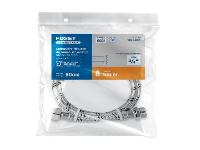 MANGUERA PARA BOILER, ACERO INOX, 3/4″X3/4″, 60 CM, FOSET  49130