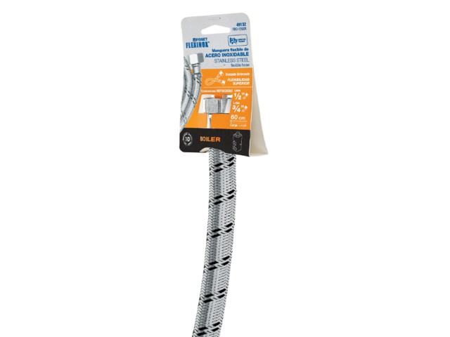 MANGUERA PARA BOILER, ACERO INOX, 1/2″X3/4″, 60 CM, FOSET  49132