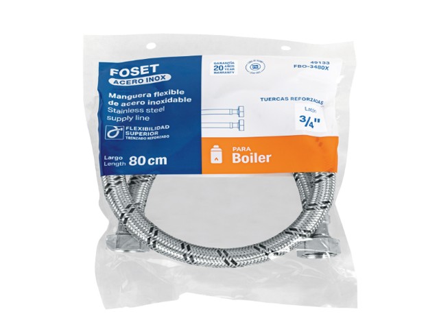 MANGUERA PARA BOILER, ACERO INOX, 3/4″X3/4″, 80 CM, FOSET  49133