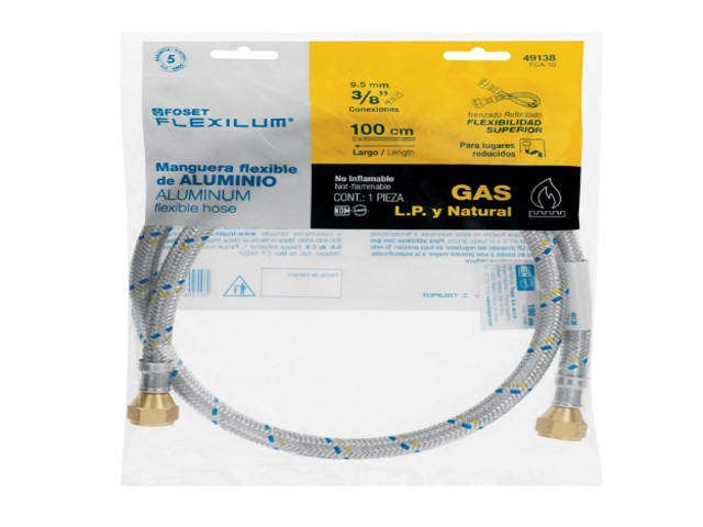 MANGUERA PARA GAS, ALUMINIO, 3/8 FLARE , 100 CM, FOSET 49138