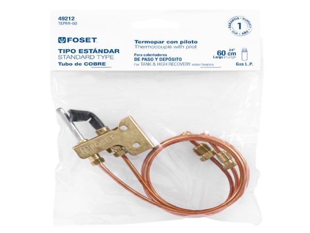 TERMOPAR CON PILOTO, TUBO DE COBRE, 60 CM, FOSET  49212