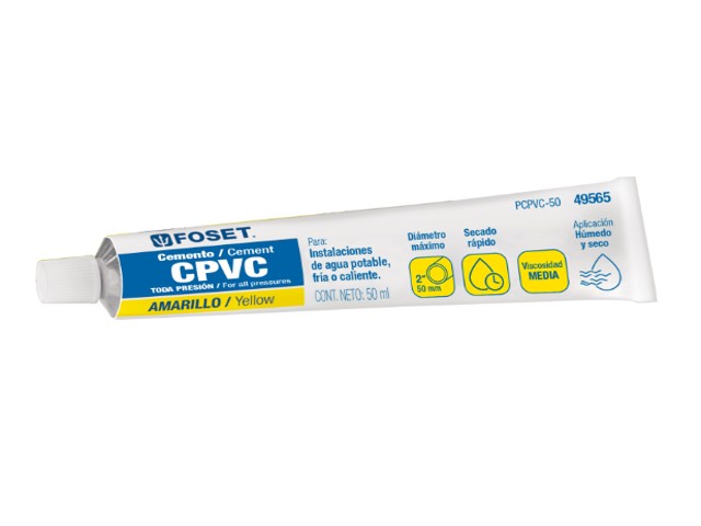 CEMENTO P/CPVC, AMARILLO, TODA PRESION, TUBO 50ML, FOSET  49565