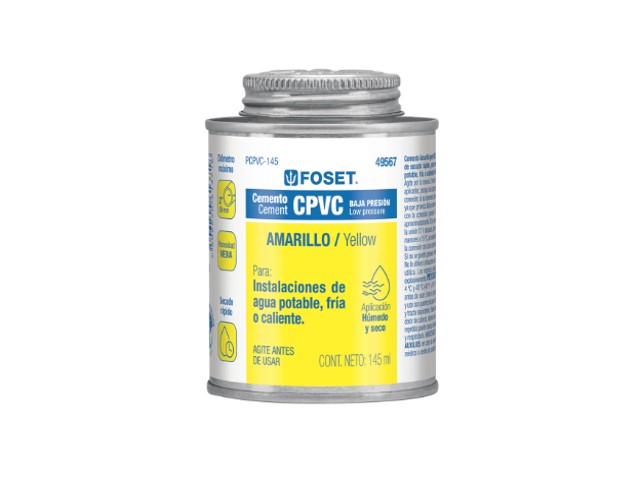 CEMENTO AMARILLO P/CPVC EN BOTE DE 145 ML,BAJA PRESIÓN,FOSET  49567