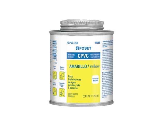 CEMENTO P/CPVC, AMARILLO, TODA PRESION, LATA 250ML, FOSET  49568