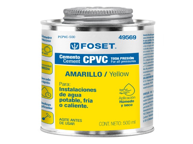 CEMENTO AMARILLO P/CPVC EN BOTE DE 500 ML,BAJA PRESIÓN,FOSET  49569