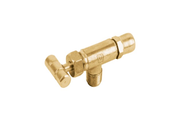 VÁLVULA HORIZONTAL DE LATÓN 1/8″ PARA GAS LP, CON MANERAL  49976