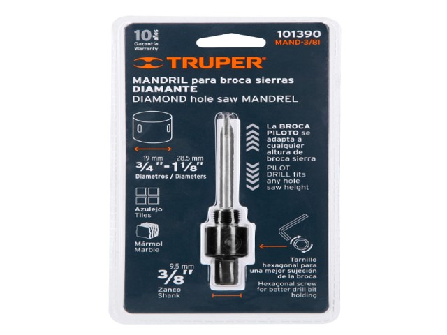 MANDRIL PARA BROCASIERRA DIAMANTE CON ROSCA 3/8', TRUPER 101390 - Image 2
