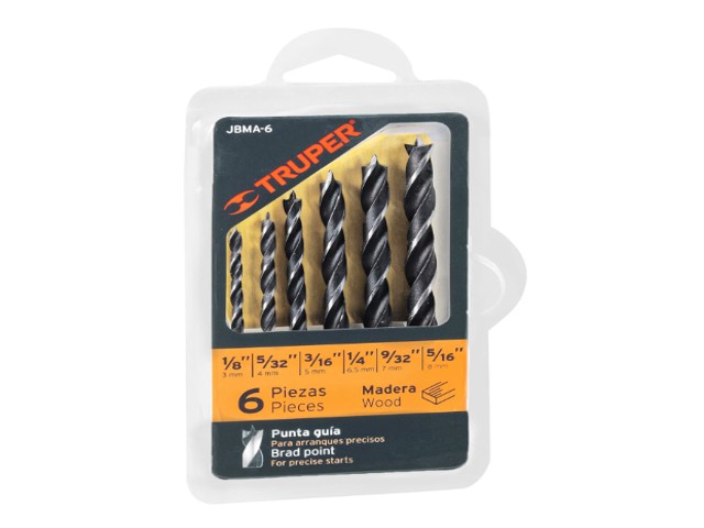 JUEGO DE 6 BROCAS CON PUNTA CENTRADORA PARA MADERA, TRUPER  11337