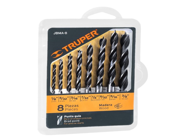 JUEGO DE 8 BROCAS CON PUNTA CENTRADORA PARA MADERA, TRUPER   11338