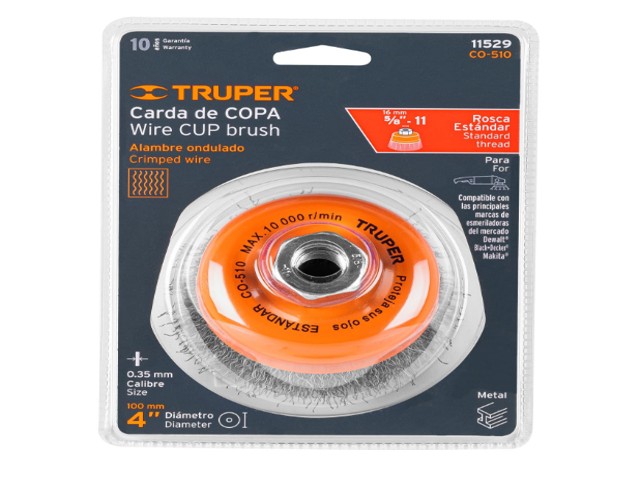CARDA COPA 4' ALAMBRE ONDULADO FINO, EJE 5/8'-11, TRUPER 11529 - Image 2