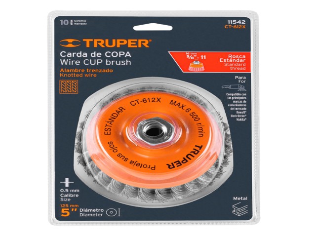 CARDA COPA 5' ALAMBRE TRENZADO GRUESO, EJE 5/8'-11, TRUPER 11542 - Image 2