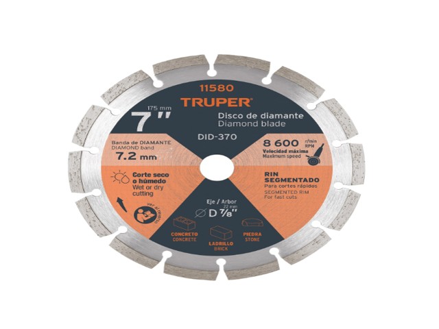 DISCO DE DIAMANTE DE 7′ X 2.5 MM, RIN SEGMENTADO, TRUPER   11580