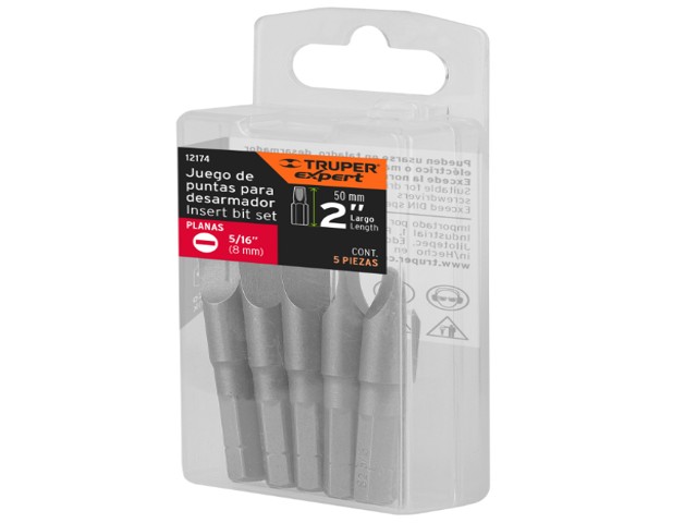 ESTUCHE CON 5 PUNTAS PLANAS DE 5/16' LARGO 2', TRUPER EXPERT 12174 - Image 2