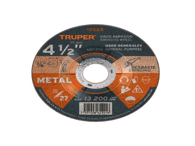 DISCO TIPO 27 DE 4-1/2′ X 6.4 MM PARA DESBASTE DE METAL    12565