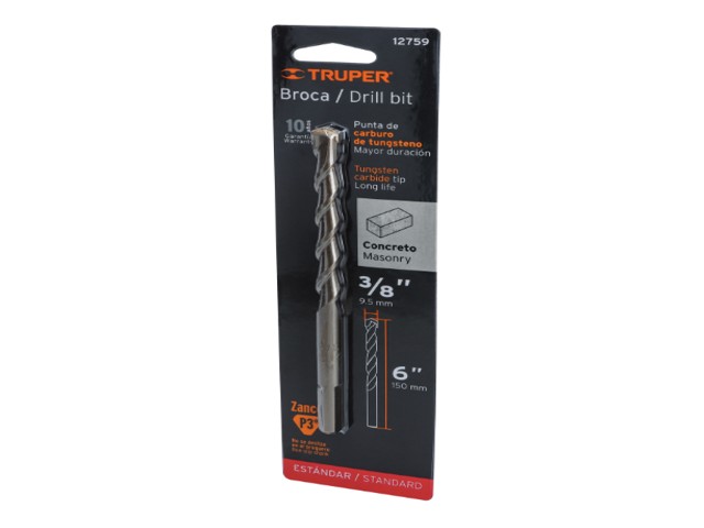 BROCA PARA CONCRETO DE 3/8 X 6′ EN BLÍSTER, TRUPER    12759
