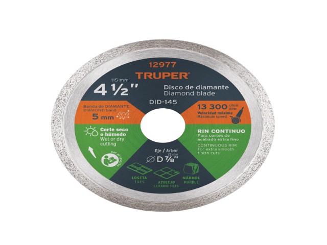 DISCO DE DIAMANTE DE 4-1/2′ X 1.6 MM, RIN CONTINUO, TRUPER   12977