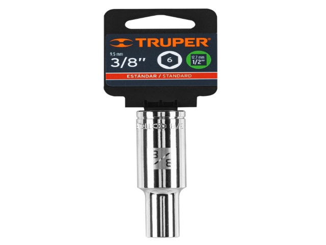 DADO LARGO DE 3/8′, 6 PUNTAS, CUADRO 1/2′, TRUPER  13323