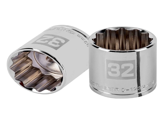 DADO DE 32 MM, 12 PUNTAS, CUADRO 1/2′, TRUPER   13545