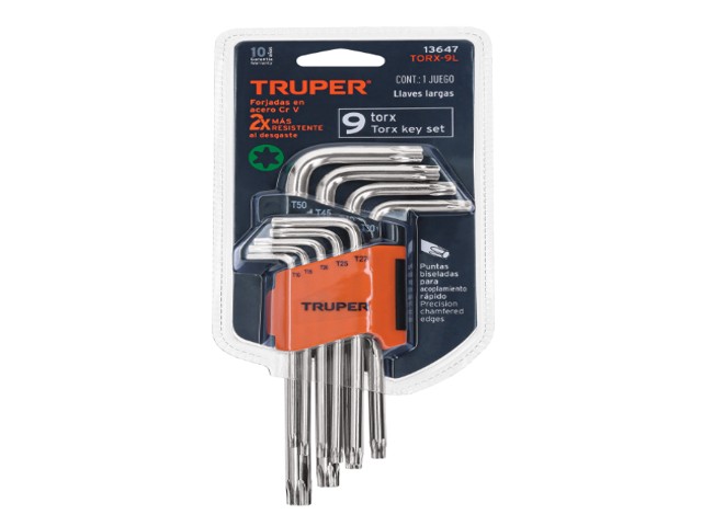 JUEGO DE 9 LLAVES TORX LARGAS CON ORGANIZADOR ABATIBLE 13647 - Image 2