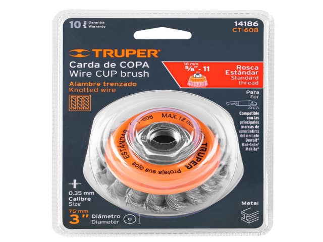 CARDA COPA 3' ALAMBRE TRENZADO FINO, EJE 5/8'-11, TRUPER 14186 - Image 2