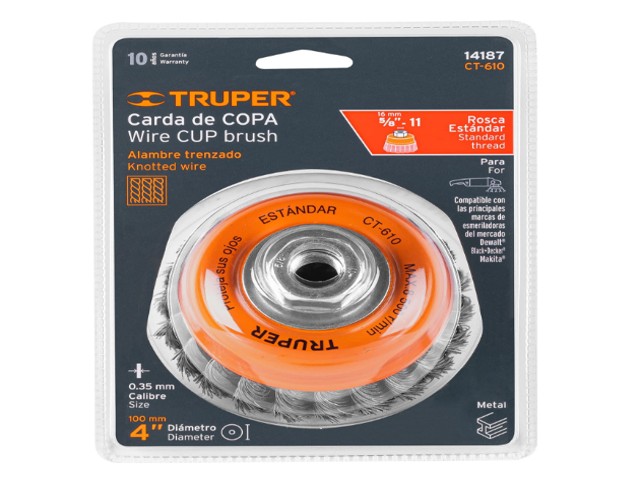 CARDA COPA 4' ALAMBRE TRENZADO FINO, EJE 5/8'-11, TRUPER 14187 - Image 2