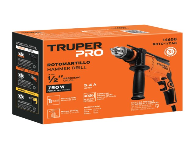ROTOMARTILLO/DESTORNILLADOR 1/2', 750W, TRUPER PRO 14658 - Image 2