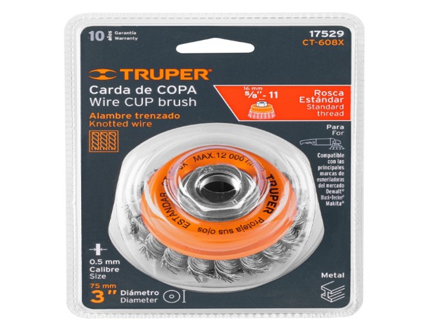 CARDA COPA 3' ALAMBRE TRENZADO GRUESO, EJE 5/8'-11, TRUPER 17529 - Image 2