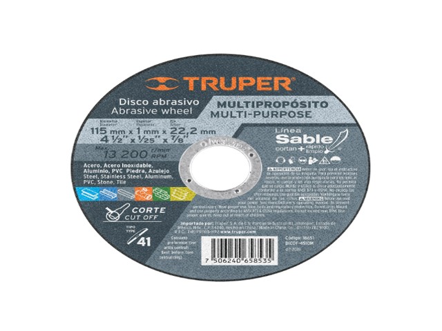 DISCO ABRASIVO DE CORTE PRECISO MULTIMAT 4-1/2′ X 1MM TRUPER   18651