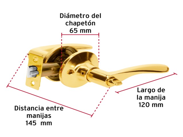 CERRADURA MANIJA 'MILÁN' RECÁMARA LATÓN BRILLANTE, CIL METAL 20032 - Image 2