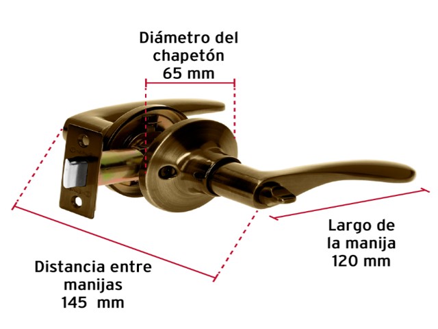 CERRADURA MANIJA 'MILÁN' BAÑO LATÓN ANTIGUO, CIL METAL 20035 - Image 2