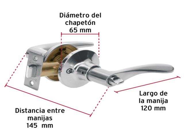 CERRADURA MANIJA 'MILÁN' BAÑO CROMO MATE, CILINDRO METAL 20037 - Image 2