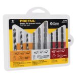 JUEGO DE 9 BROCAS PARA METAL, CONCRETO Y MADERA, PRETUL    20704