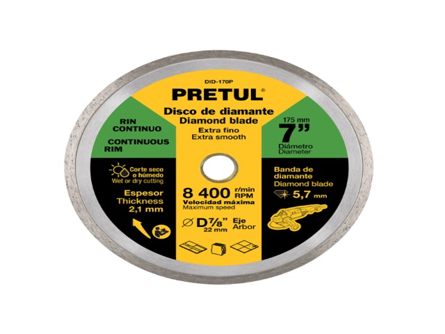 DISCO DE DIAMANTE DE 7′ X 2.1 MM, RIN CONTINUO, PRETUL   21000