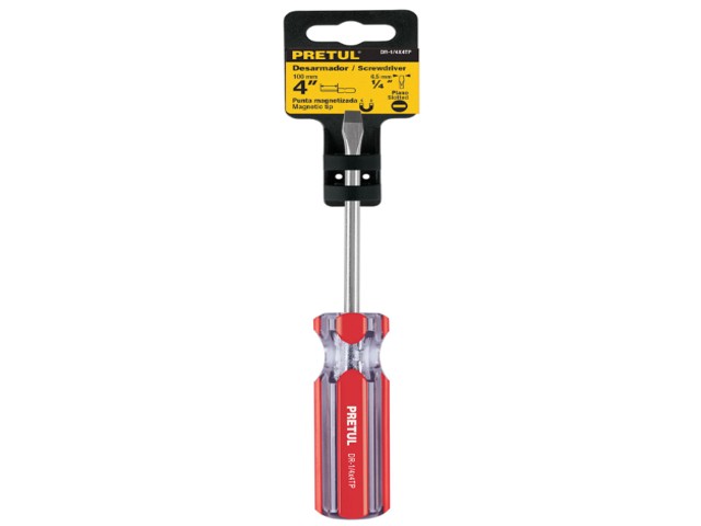 DESARMADOR PLANO 1/4 X 4′ MANGO DE PVC, PRETUL   21459
