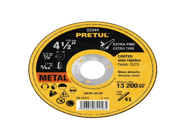 DISCO ABRASIVO DE CORTE PRECISO METAL 4-1/2′ X 1.2 MM PRETUL   22344