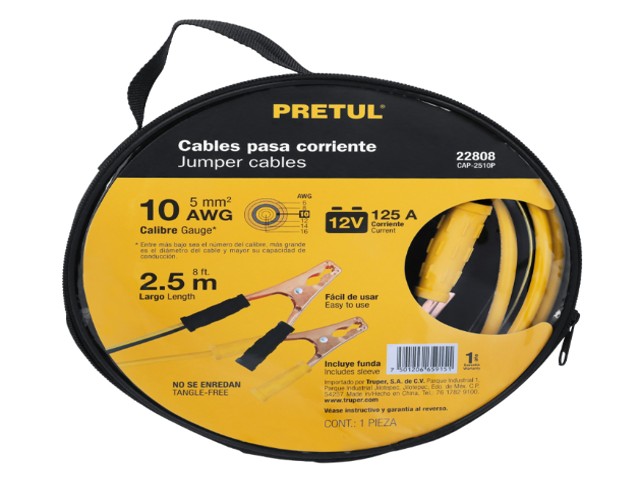 CABLES PASA CORRIENTE 2.5M, 125 A, 10 AWG, CON FUNDA, PRETUL 22808 - Image 2