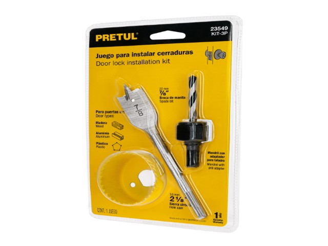 JUEGO DE 3 PIEZAS PARA INSTALAR CERRADURAS, PRETUL   23549
