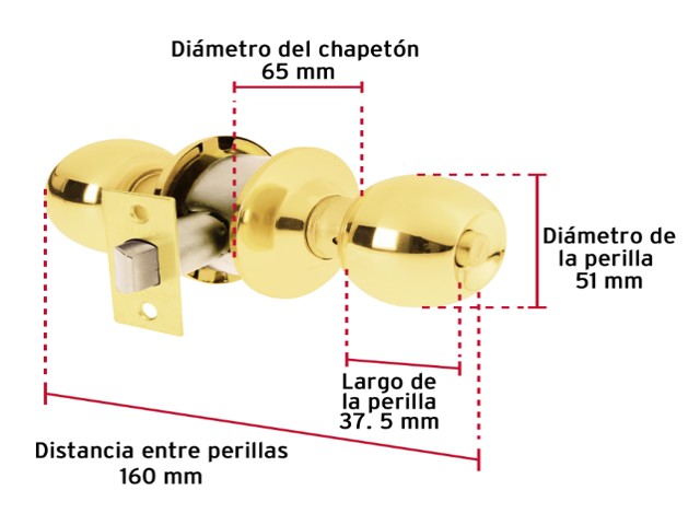 CERRADURA TIPO ESFERA, CILÍNDRICO, BAÑO, BRILLANTE, BASIC 23566 - Image 2