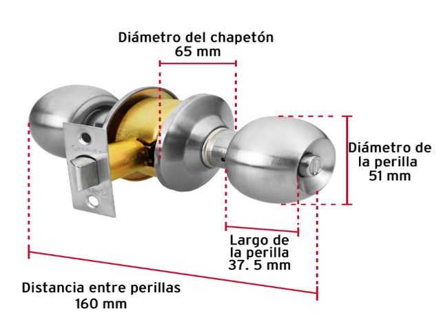 CERRADURA TIPO ESFERA, CILÍNDRICO, BAÑO, CROMO, HERMEX BASIC 23568 - Image 2