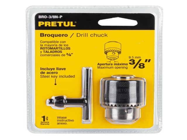 BROQUERO 3/8' CON LLAVE, CUERPO MOLETEADO, PRETUL 27037 - Image 2