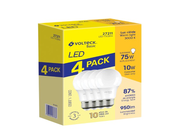 PACK 4 FOCOS LED 10W (75W) A19, 3000K CÁLIDA, 950 LM, BASIC 27211 - Image 2